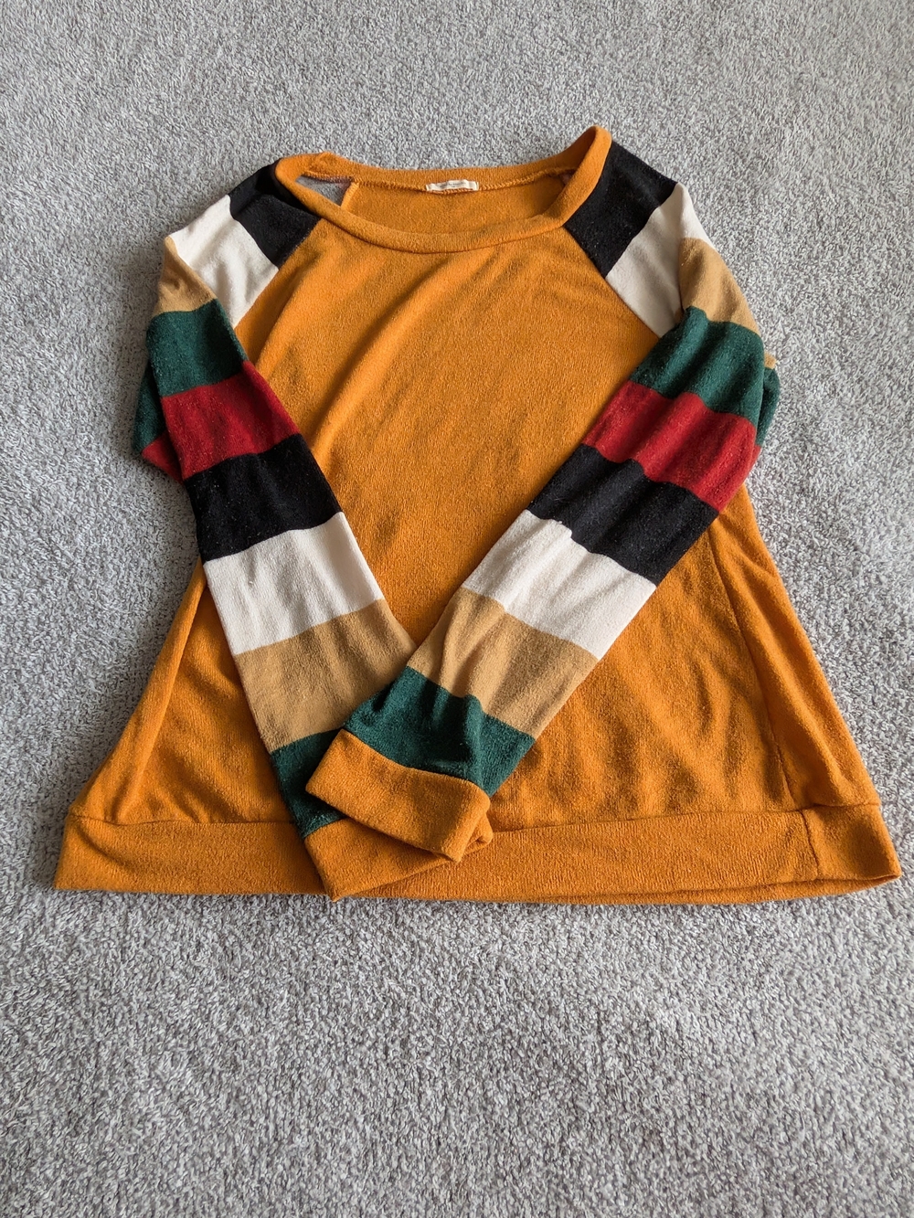 🌼B2G1🌼 12 Pm By Mon Ami Mustard Crewneck Sweater Multi-Color Stripe Sleeves